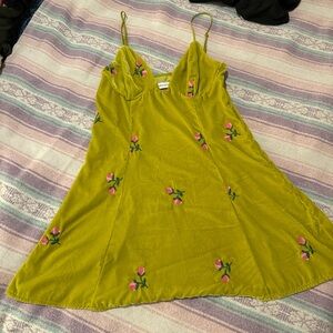SOLD Urban Outfitters velvet lime Green Floral Embroidered Women's dress